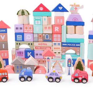 Drevené vzdelávacie kocky mesto s podložkou 115 ks ECOTOYS