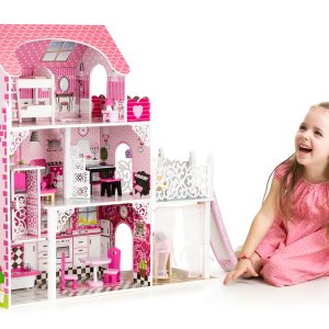 Drevený domček pre bábiky s xxl výťahom a šmykľavkou ECOTOYS