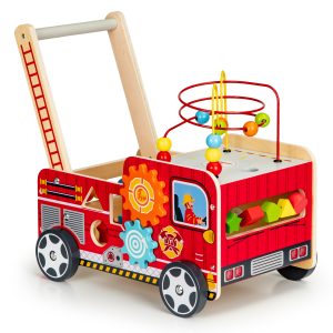 Drevené detské vzdelávacie chodítko - hasičské auto