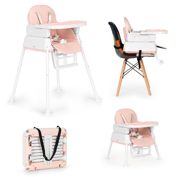 ECOTOYS skladacia detská stolička na kŕmenie 3 v 1 ružová