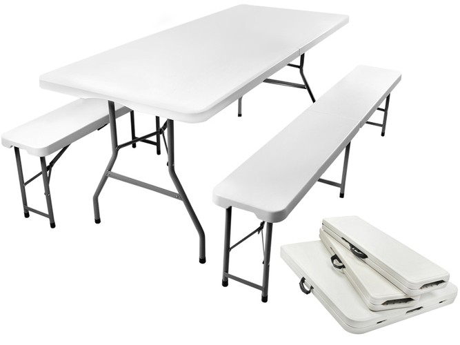 Rozkladací záhradný stôl 180 cm + 2 lavice – Obrázok 2