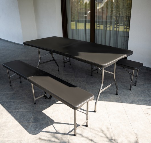 Rozkladací záhradný stôl 180 cm + 2 lavice - čierny – Obrázok 12