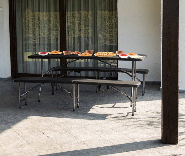Rozkladací záhradný stôl 180 cm + 2 lavice - čierny – Obrázok 11