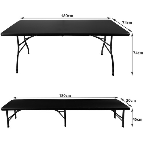 Rozkladací záhradný stôl 180 cm + 2 lavice - čierny – Obrázok 8