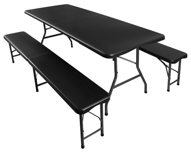 Rozkladací záhradný stôl 180 cm + 2 lavice - čierny – Obrázok 3