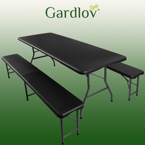 Rozkladací záhradný stôl 180 cm + 2 lavice - čierny – Obrázok 10