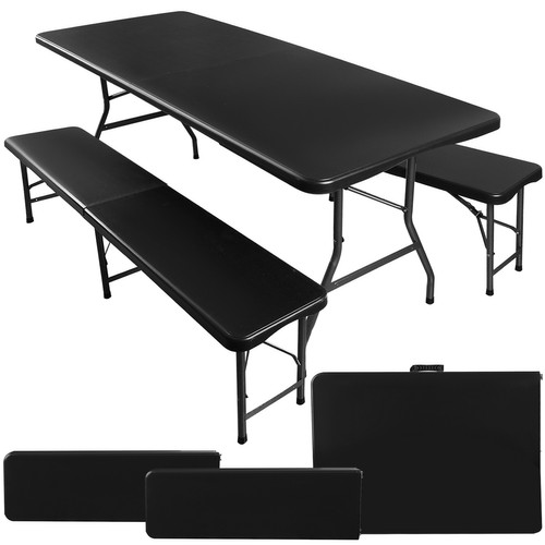 Rozkladací záhradný stôl 180 cm + 2 lavice - čierny