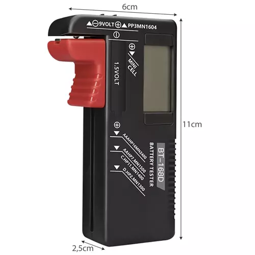 Bigstren 19898 Tester batérií digitálny BT-168D, R3, R6, R20, R14, 9V – Obrázok 3