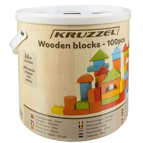 Kruzzel Drevené kocky vo vedre s vekom 100 ks – Obrázok 4