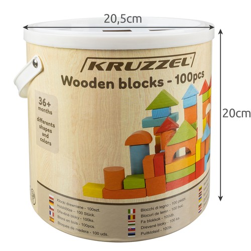 Kruzzel Drevené kocky vo vedre s vekom 100 ks – Obrázok 3