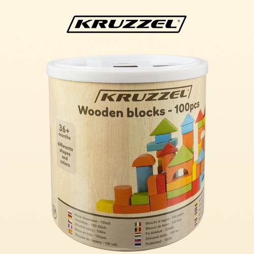 Kruzzel Drevené kocky vo vedre s vekom 100 ks – Obrázok 2