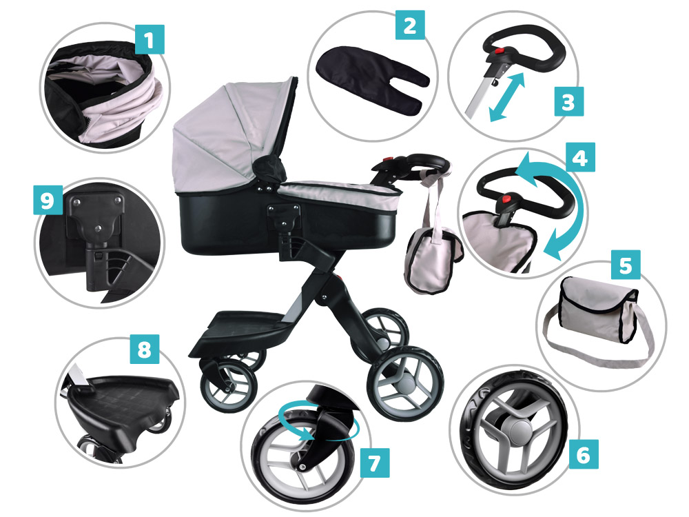 Veľký Gondola, hlboký kočík pre bábiky ZA4544 – Obrázok 2