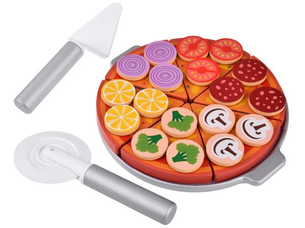 Drevená pizza na rezanie 16,5 cm na suchý zips, príslušenstvo 27 kusov ZA4689 – Obrázok 2