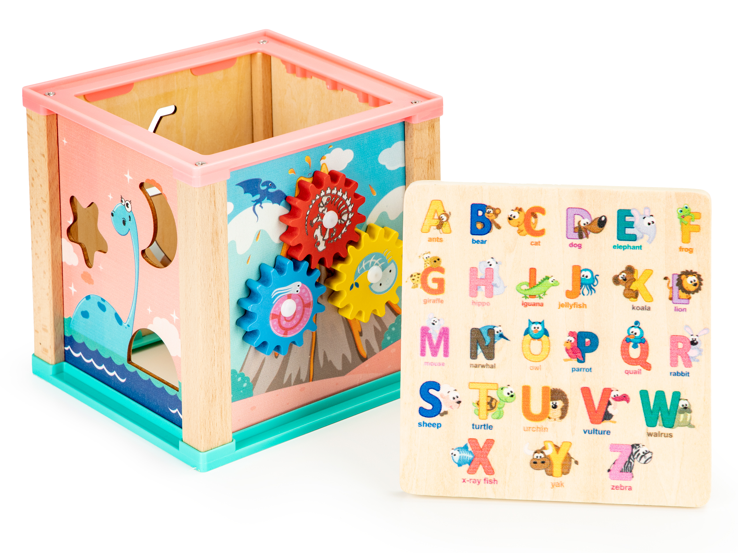 Drevená edukačná kocka - dinousaury | ECOTOYS – Obrázok 2
