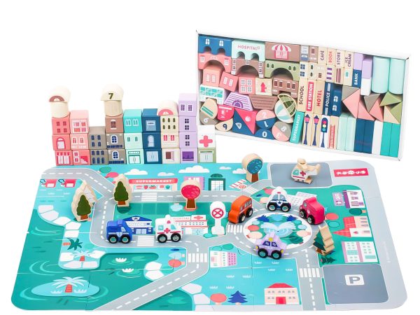 Drevené vzdelávacie kocky mesto s podložkou 115 ks ECOTOYS – Obrázok 4