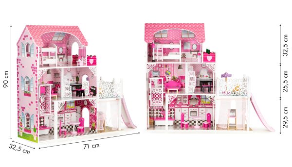 Drevený domček pre bábiky s xxl výťahom a šmykľavkou ECOTOYS – Obrázok 5