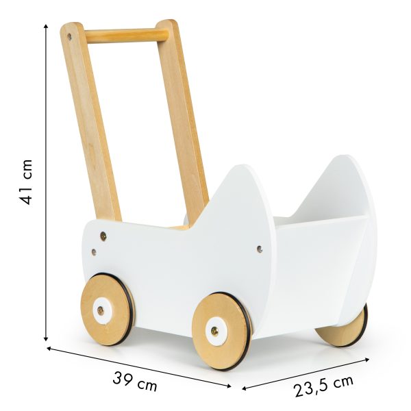 Detský drevený kočík pre bábiky – chodítko | biela – Obrázok 5