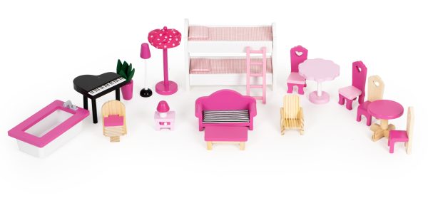 Domček pre bábiky s terasou a šmykľavkou, 18 kusov dreveného nábytku ECOTOYS – Obrázok 5