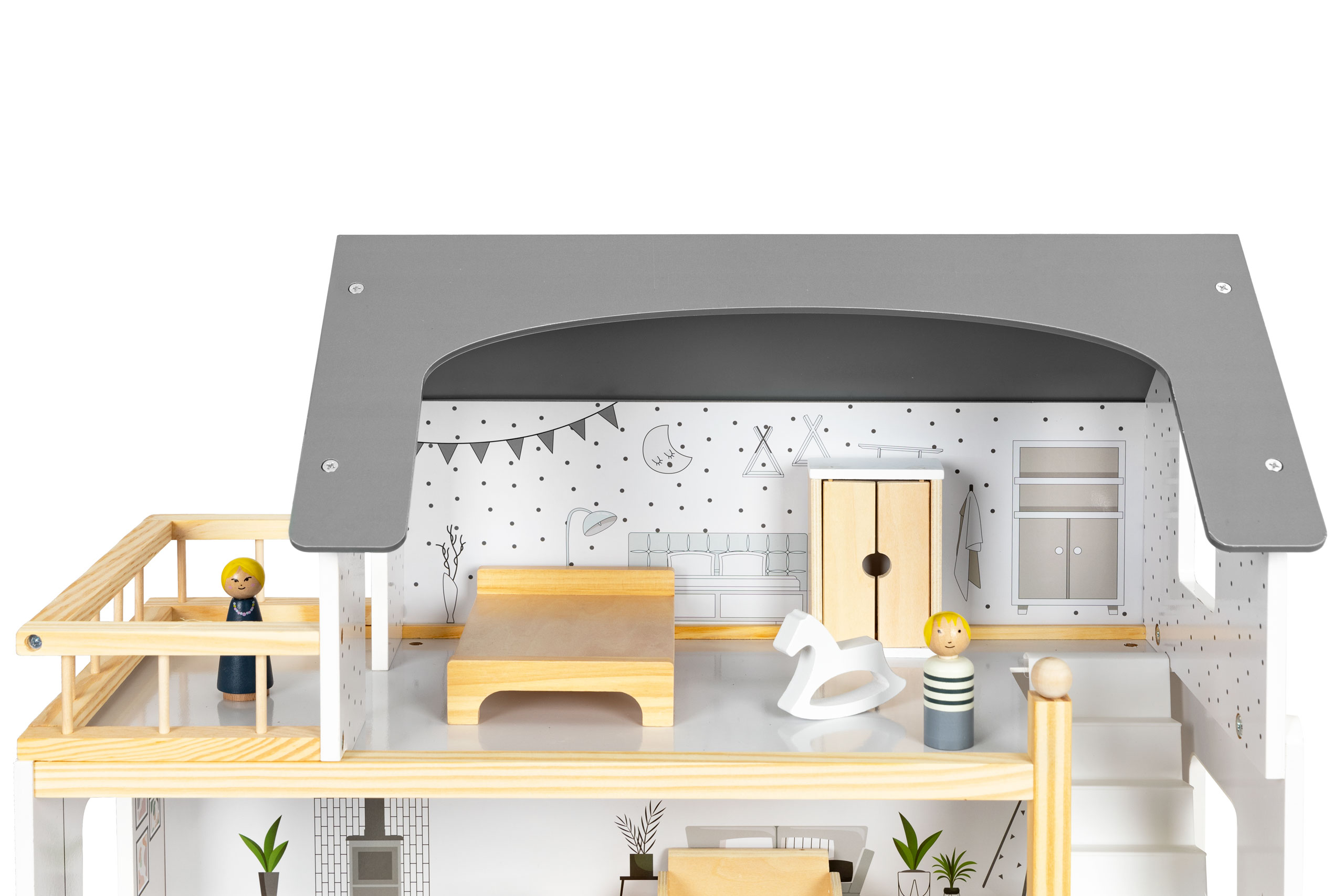 Domček pre bábiky so súpravou 17 kusov dreveného nábytku ECOTOYS – Obrázok 5