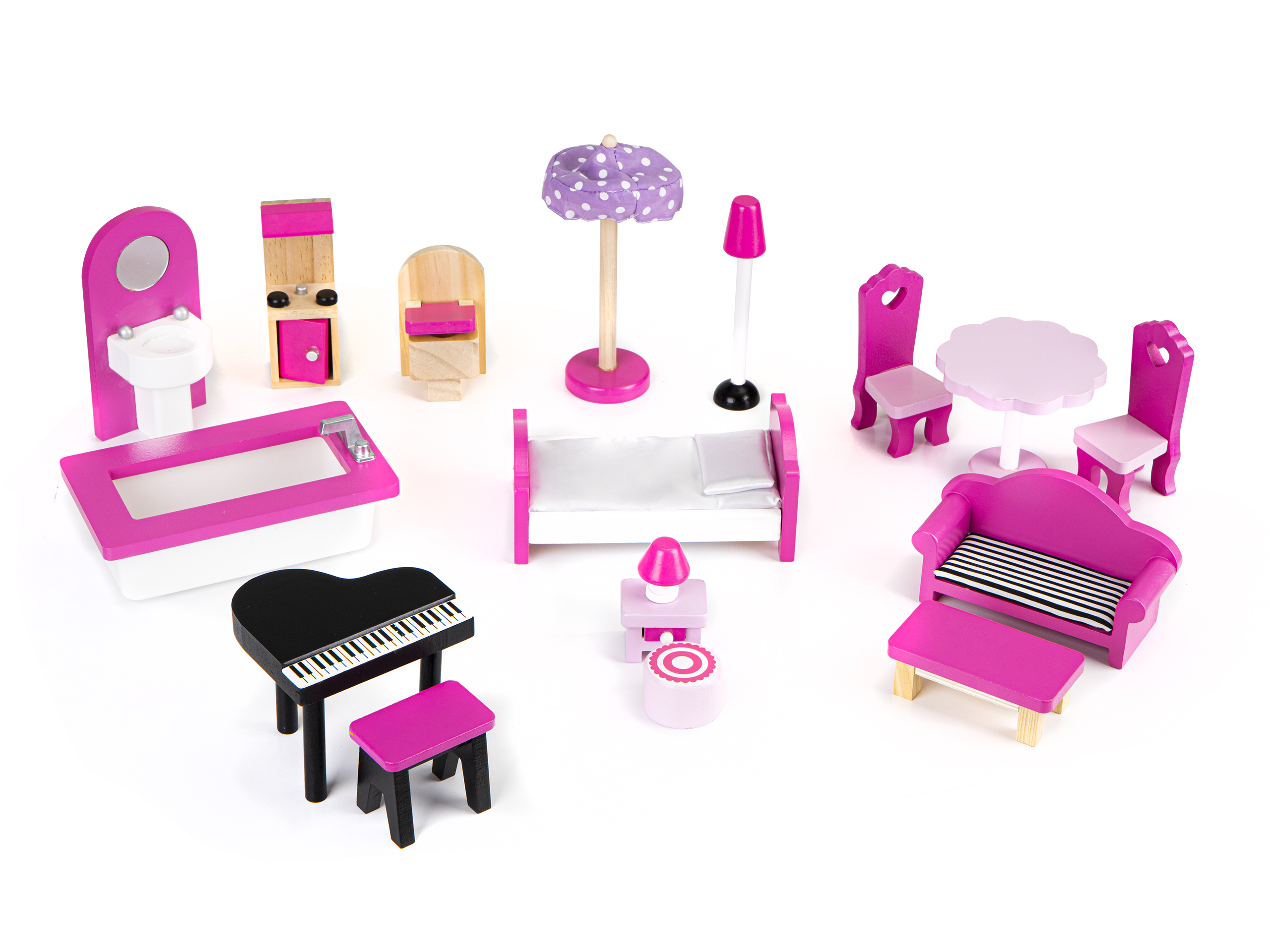 Drevený domček pre bábiky s LED nábytkom ECOTOYS – Obrázok 6