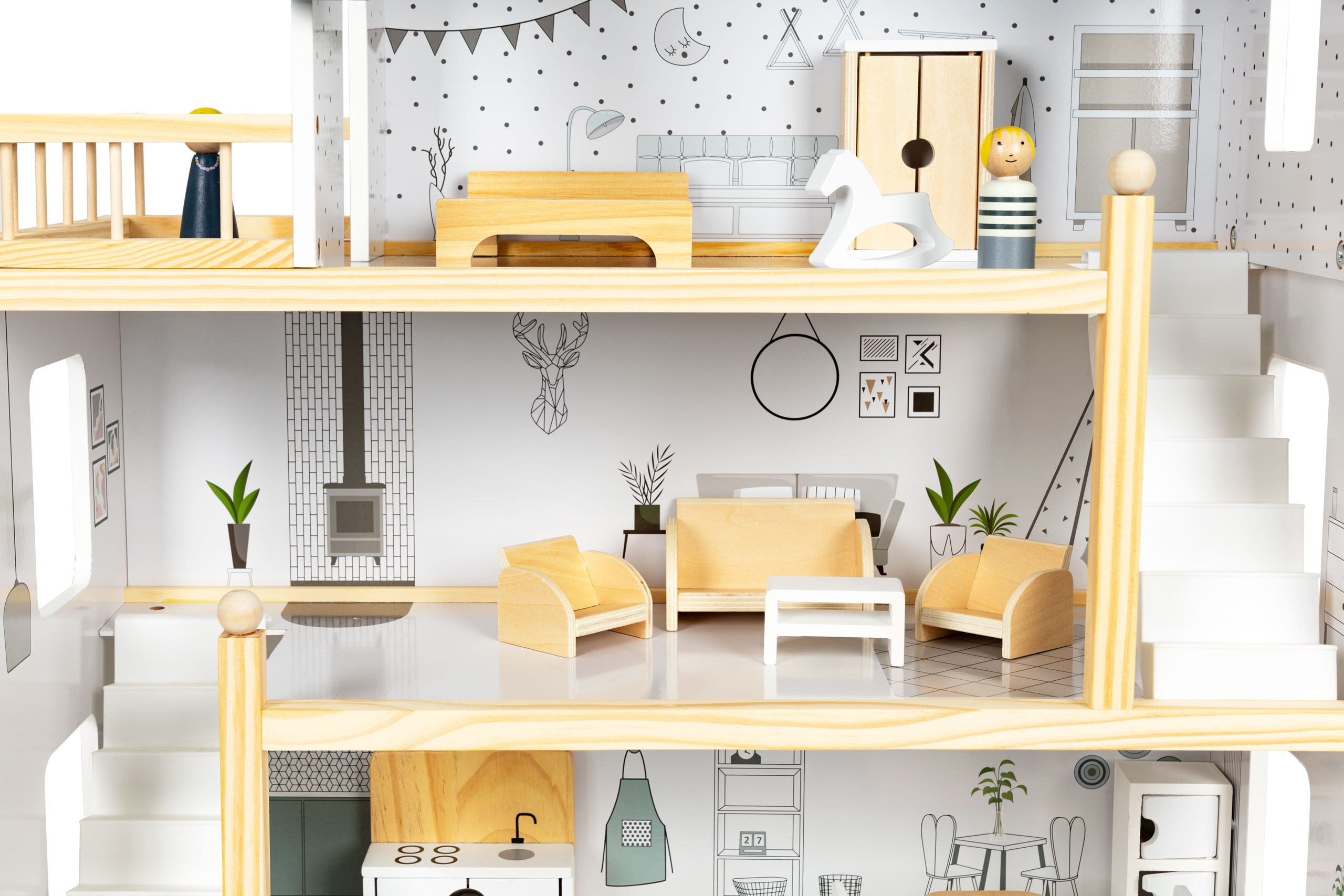 Domček pre bábiky so súpravou 17 kusov dreveného nábytku ECOTOYS – Obrázok 6