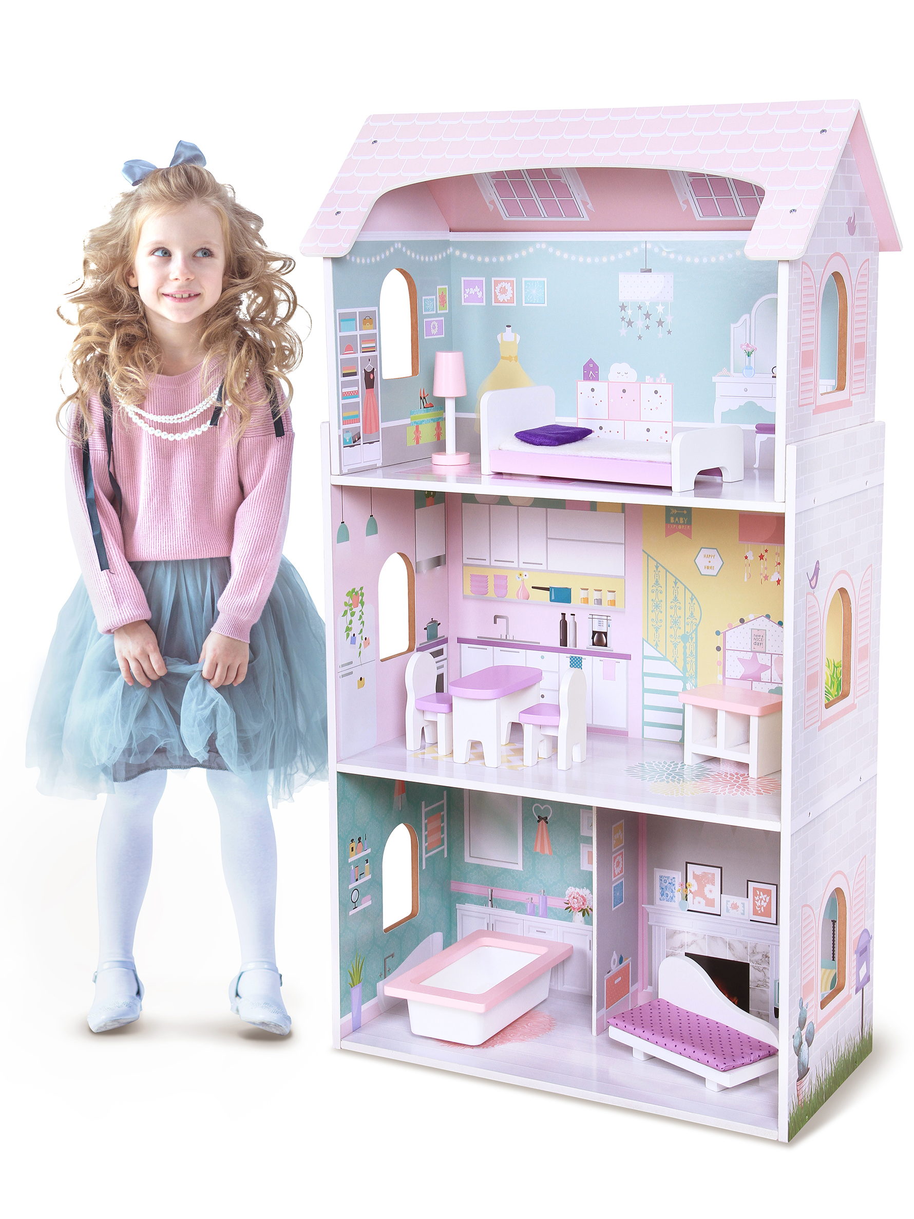 Drevený domček pre bábiky Blueberry Residence Ecotoys – Obrázok 6