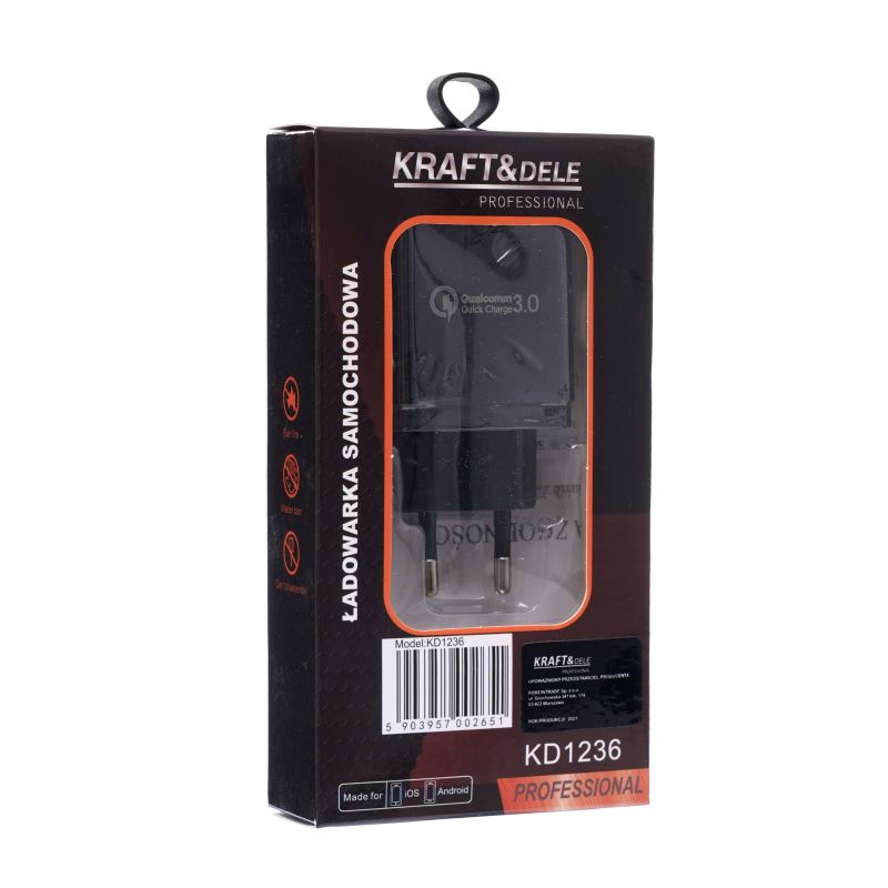 Nástenná nabíjačka, 3 porty, rýchle nabíjanie | KD1236 – Obrázok 2