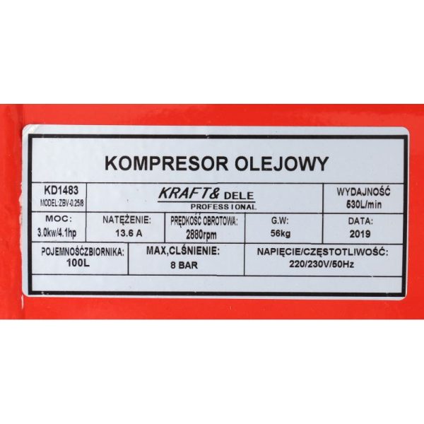 Olejový kompresor 100L 2-valec 3kW | KD1483 – Obrázok 9