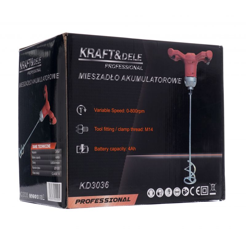 Akumulátorové miešadlo, M14, 100mm, 4Ah, KRAFT&DELE – Obrázok 5