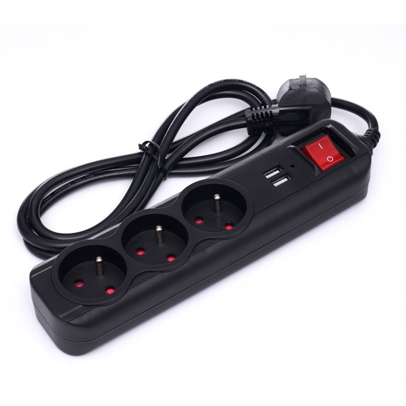 Predlžovací kábel s USB 1,5m, 3 zásuvky KD4031