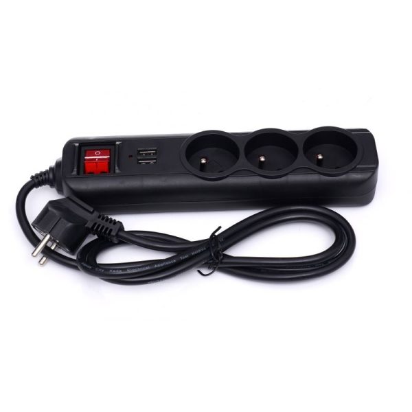 Predlžovací kábel s USB 1,5m, 3 zásuvky KD4031 – Obrázok 2