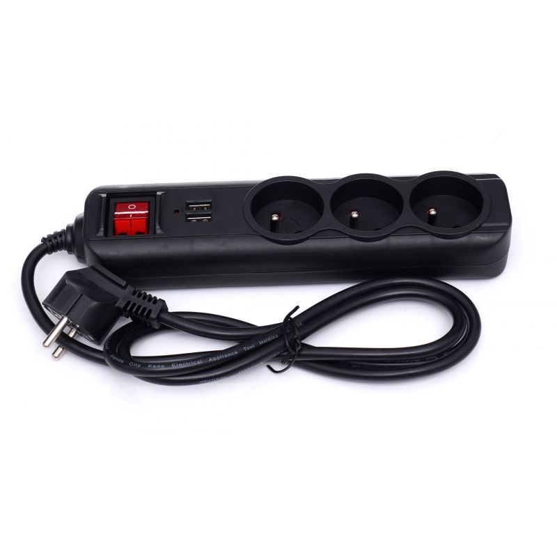 Predlžovací kábel s USB 1,5m, 3 zásuvky KD4031 – Obrázok 2