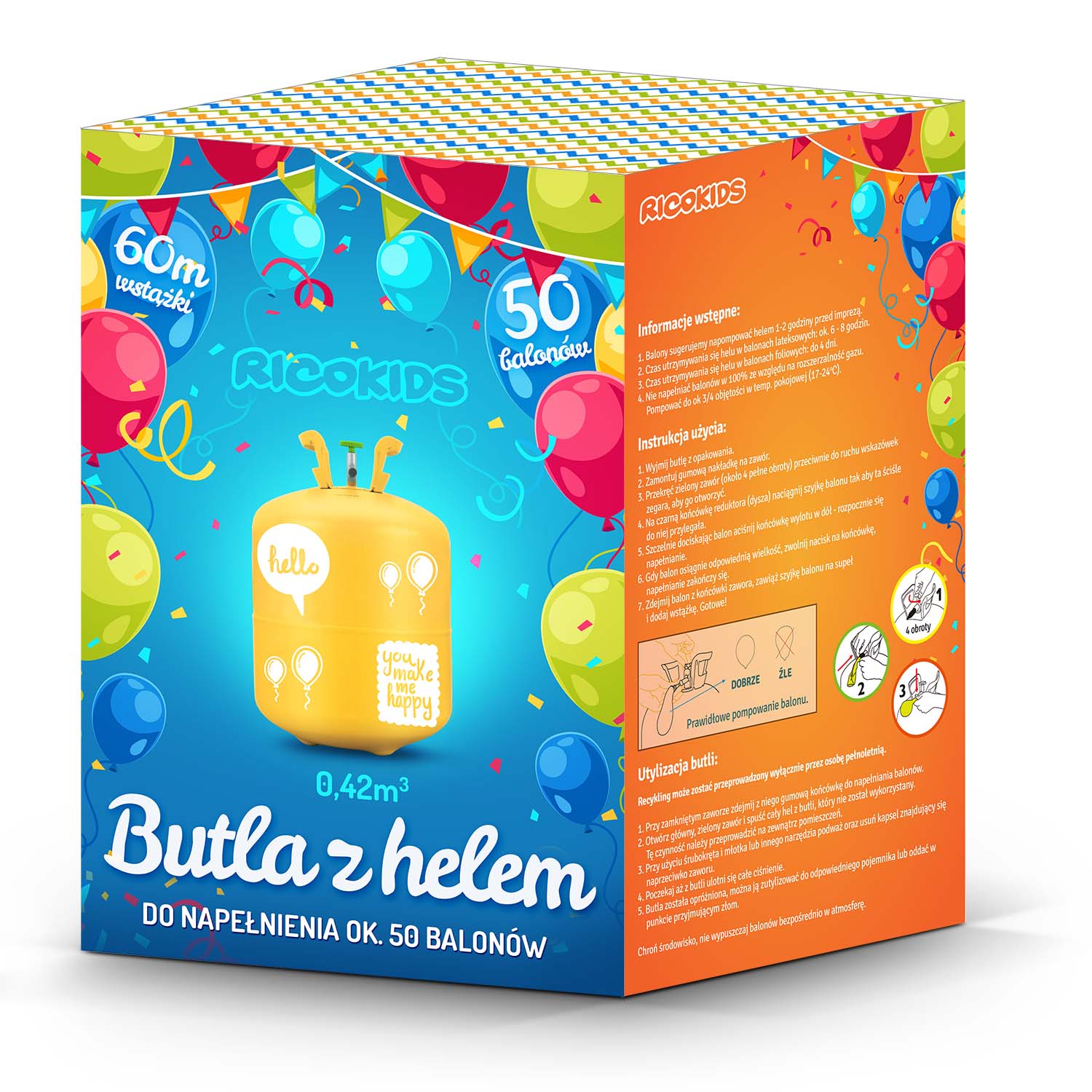 Héliový valec 0.42 m3 s balónikmi a stuhou – Obrázok 5