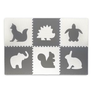 Veľká penová podložka. puzzle. biele a sivé zvieratká. 6 ks.