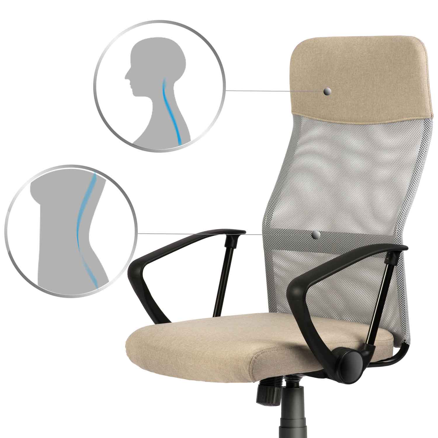 Sofatel Sydney béžová kancelárska stolička z mikrosieťoviny – Obrázok 5