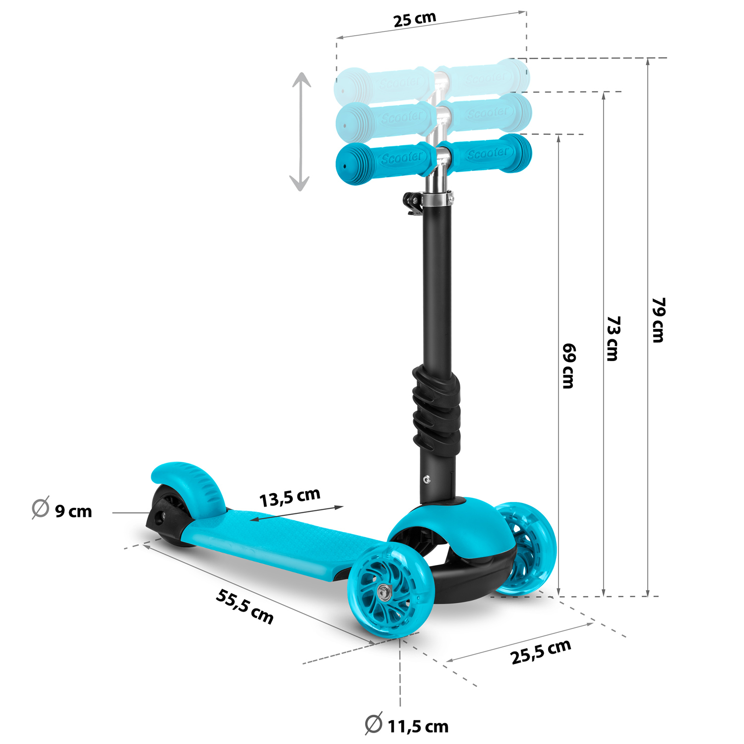 Trojkolesová kolobežka Ricokids Buggy - tyrkysová – Obrázok 7