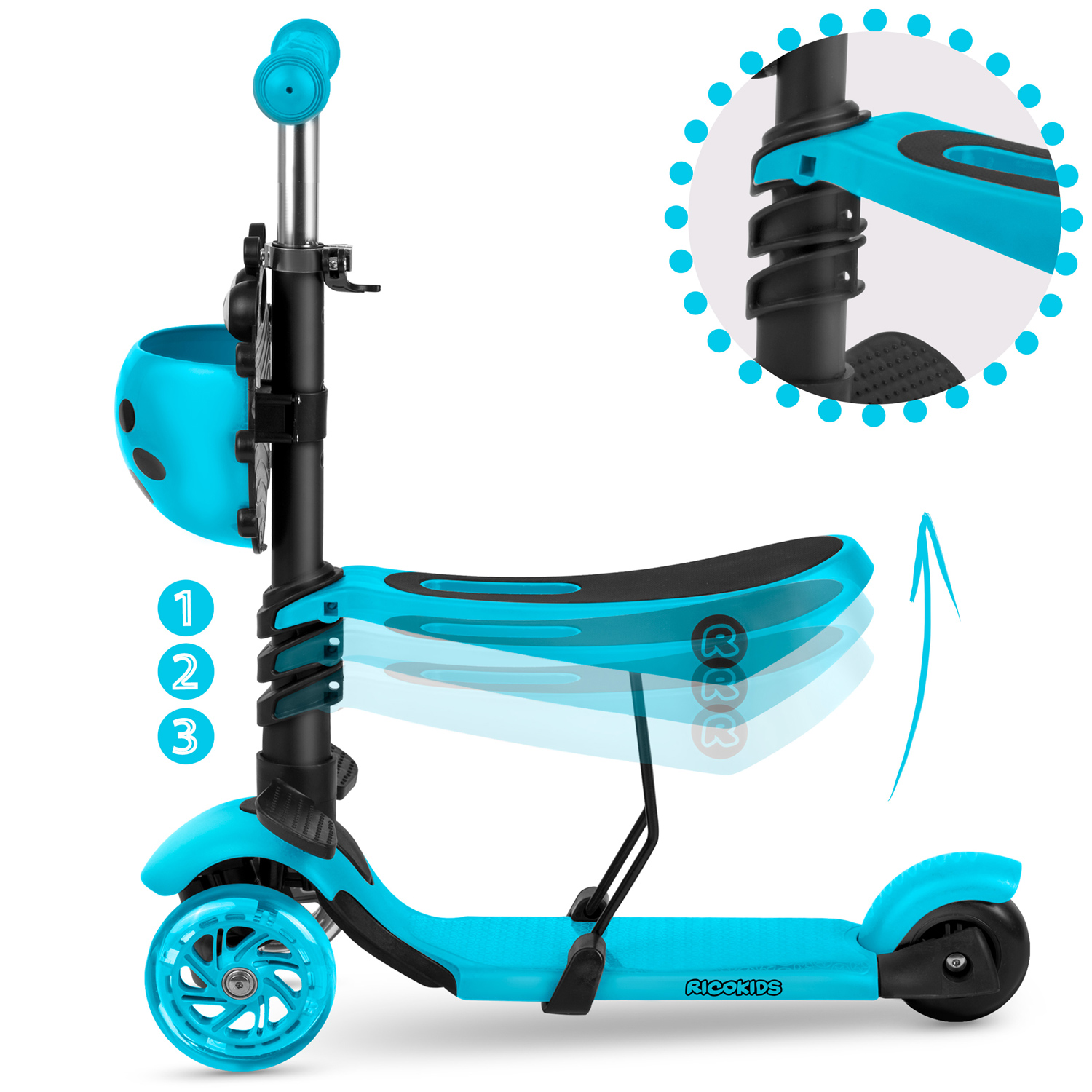 Trojkolesová kolobežka Ricokids Buggy - tyrkysová – Obrázok 8
