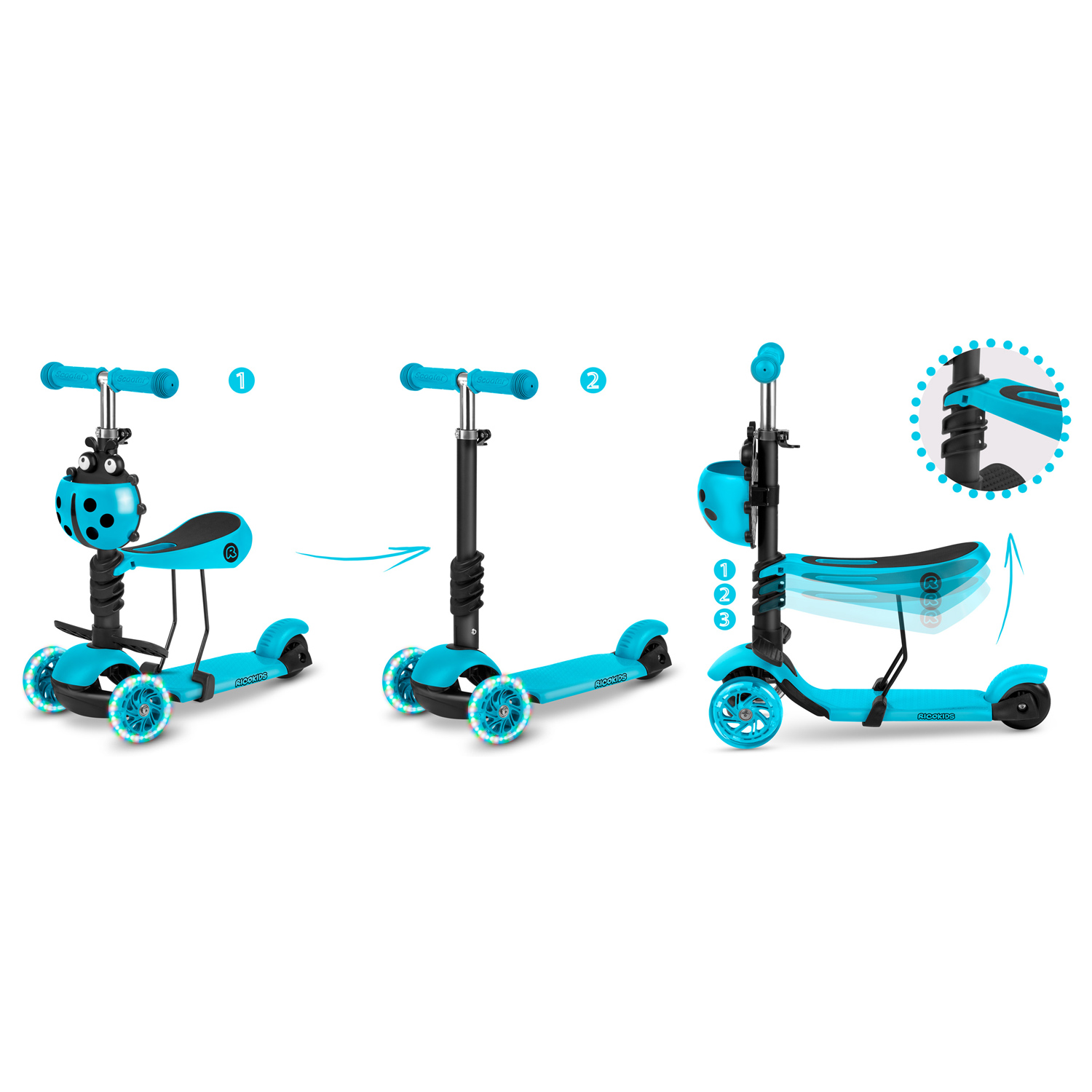 Trojkolesová kolobežka Ricokids Buggy - tyrkysová – Obrázok 10