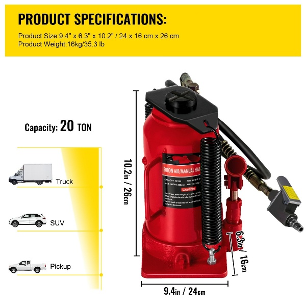 Hydraulický Zdvihák 20t Červený – Obrázok 3
