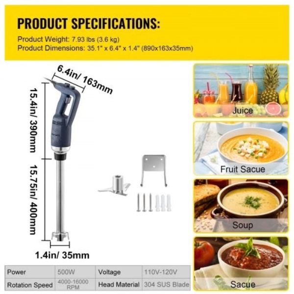 Komerčný Ponorný Mixér 40cm 500W – Obrázok 3