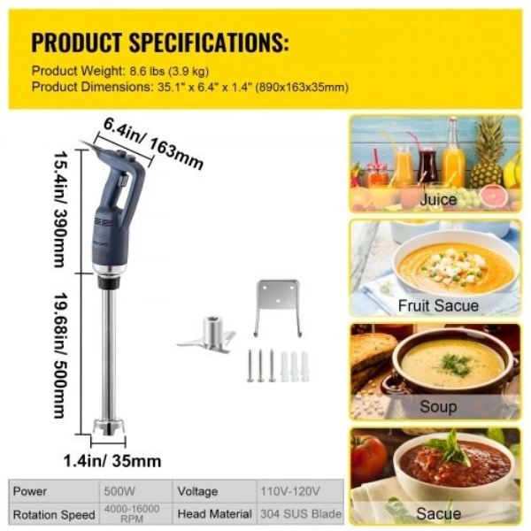 Komerčný Ponorný Mixér 40cm 500W 16000RPM – Obrázok 4
