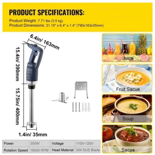Komerčný Ponorný Mixér 40cm 350W 1600RPM – Obrázok 5