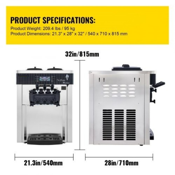 Stroj Na Výrobu Točenej Zmrzliny 2200W 3 Trysky 20-28l/H (Nerezový) – Obrázok 3