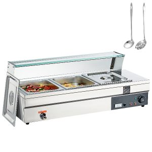 Nerezový Stolný Ohrievač S Kapacitou 3 Nádob 1500W So Skleneným Pultom