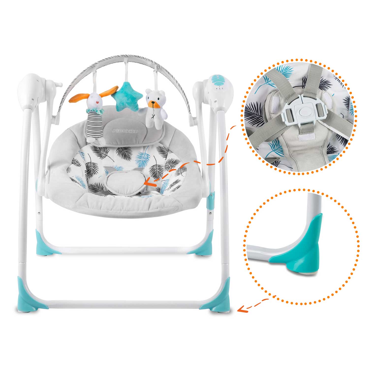 Automatické hojdacie kreslo Ricokids 7326 s hudbou, tyrkysové – Obrázok 4