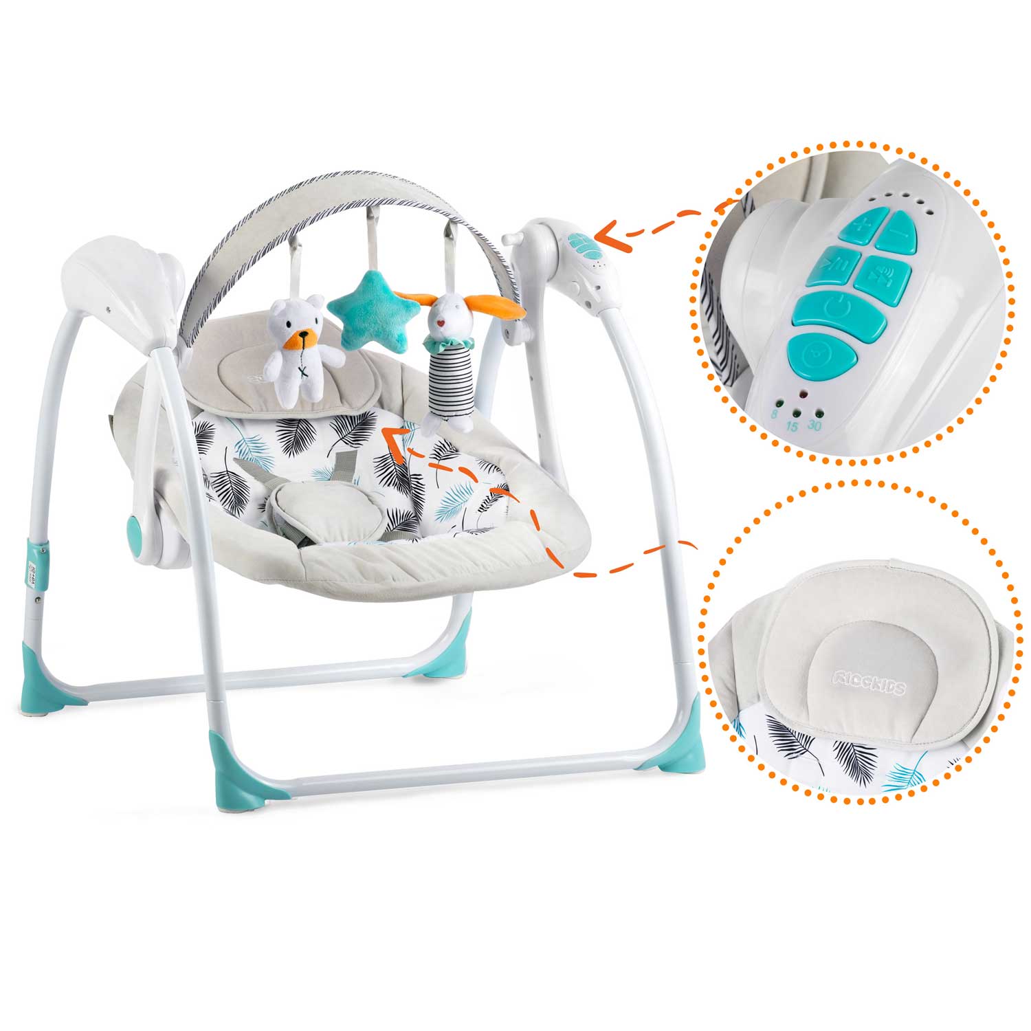 Automatické hojdacie kreslo Ricokids 7326 s hudbou, tyrkysové – Obrázok 9