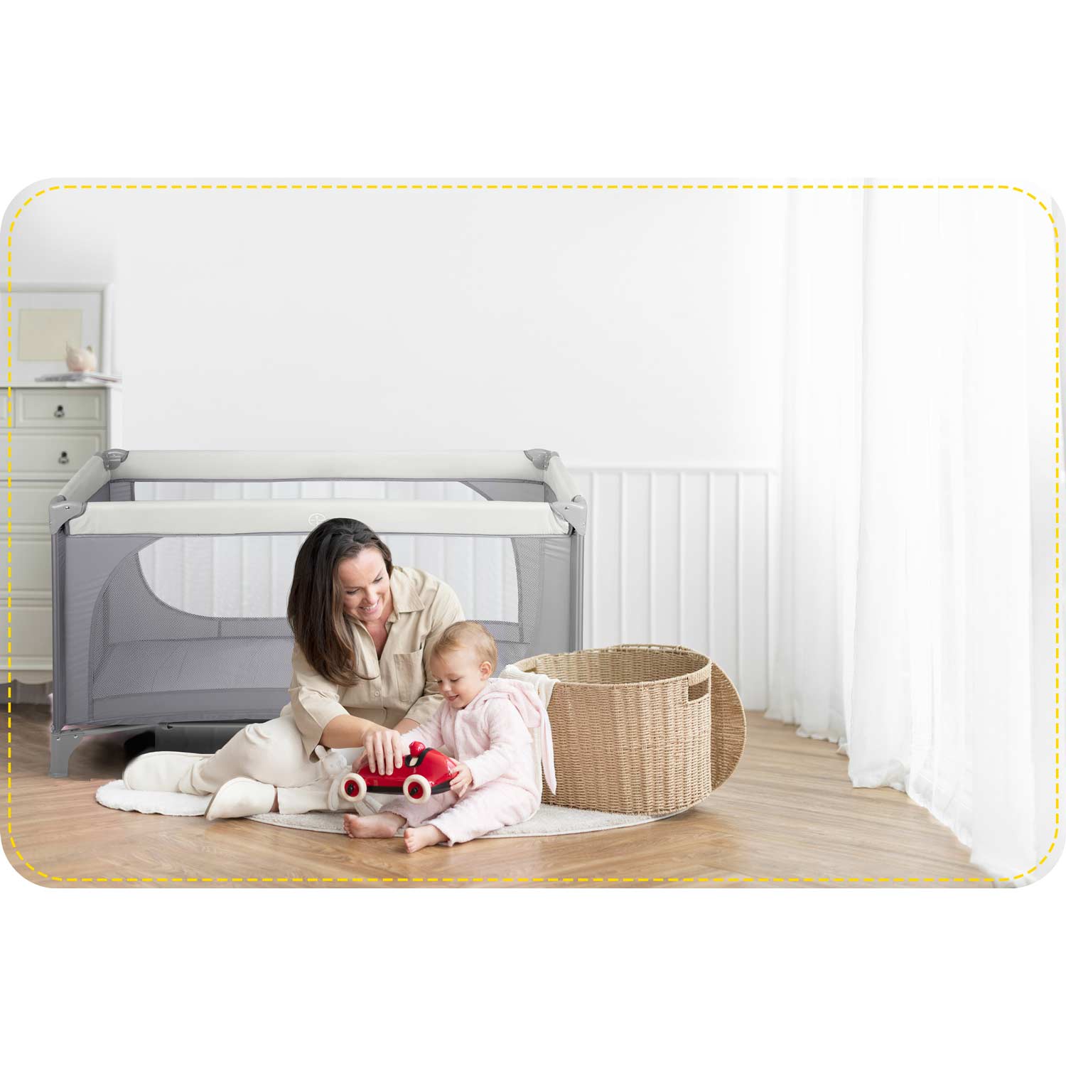 Cestovná postieľka + matrac + taška 125 x 65 x 78 cm RK-240 svetlosivá – Obrázok 7