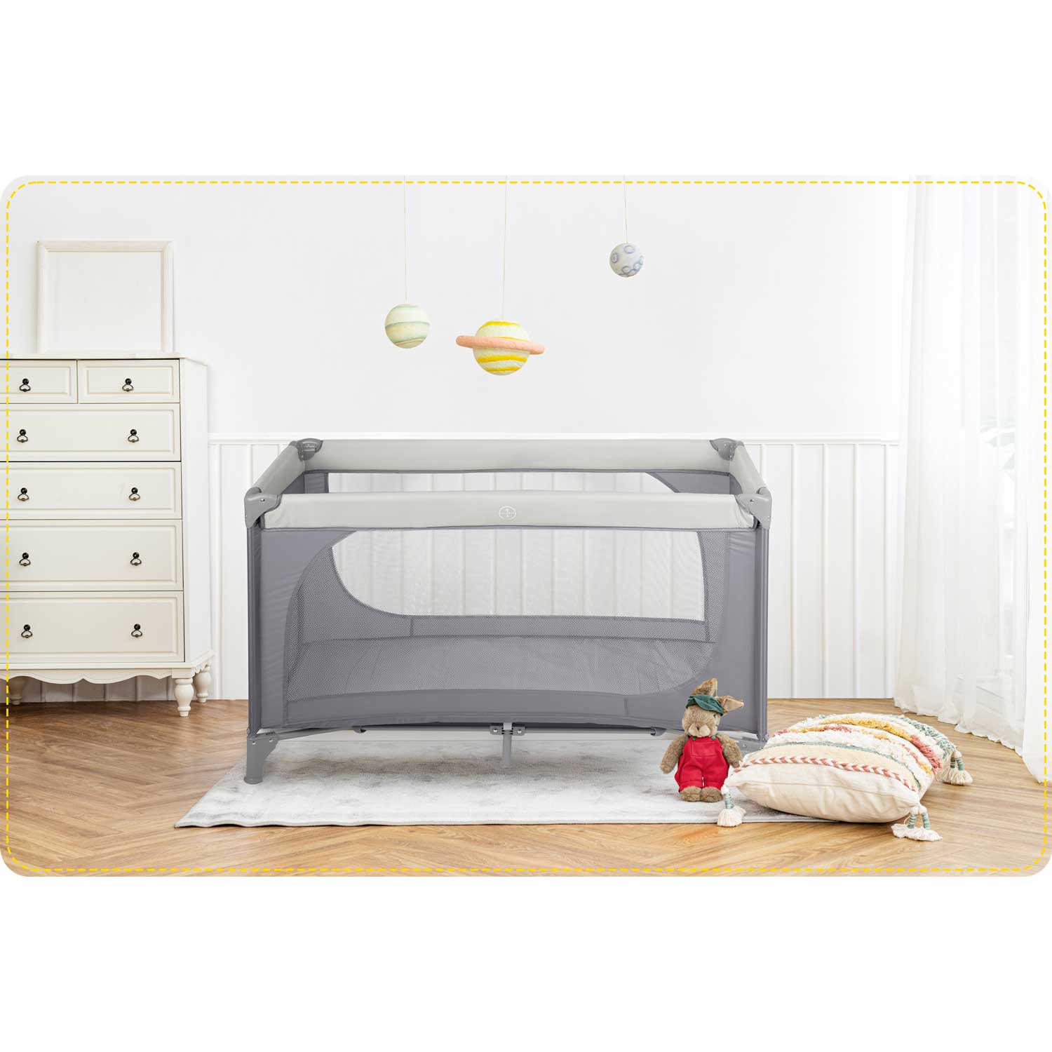 Cestovná postieľka + matrac + taška 125 x 65 x 78 cm RK-240 svetlosivá – Obrázok 8