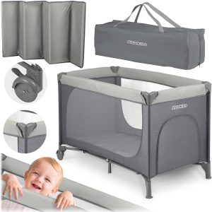 Cestovná postieľka + matrac + taška 125 x 65 x 78 cm RK-240 svetlosivá