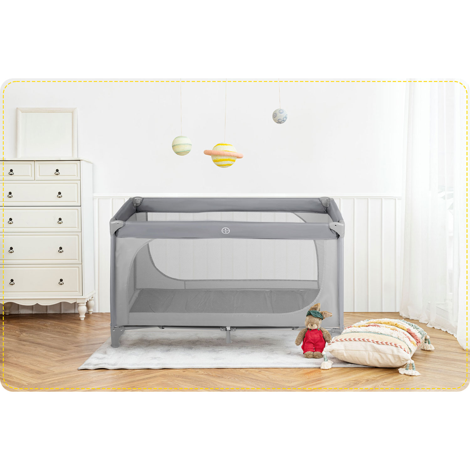 Cestovná postieľka + matrac + taška 125 x 65 x 78 cm RK-240 sivá – Obrázok 8
